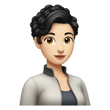 white girl with short black hair up to her neck with a heart in her hand sticker