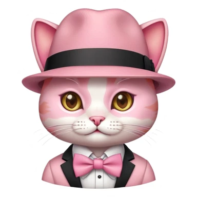 cute pink cat mafia boss with fedora hat and bow tie sticker