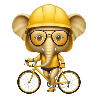 Dibujar una elefante tierna de color dorado ciclista con casco deportivo y gafas de sol sticker