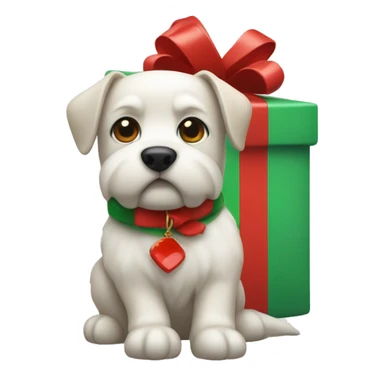Red and green gift with white dog sticker