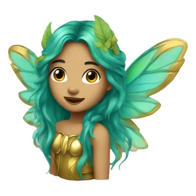 Beautiful, leaf, fairy, gold, turqoise, green, long hair, big wings sticker