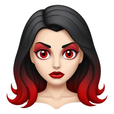 vampira com o tom de pele cinza com os olhos vermelhos, cabelos longos e ondulados e pretos sticker