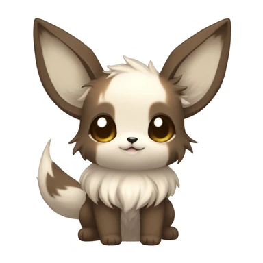 Kawaii Pale Eevee with dark brown long emo hair covering her eyes Full Body sticker