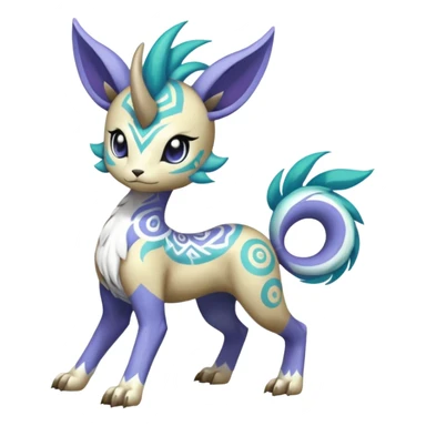Tropical Tiny Marked Patterned Tribal Colorful Skilled Adept Graceful Asian Painted Garurumon-Meloetta-Absol-Suicune-Cobalion-fusion-hybrid-creature (full body) sticker