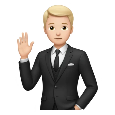 white man in formal suit in thought, shows something with his hand sticker