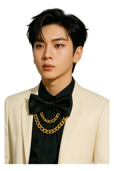kpop idol bow tie with gold chains, fashionable sticker
