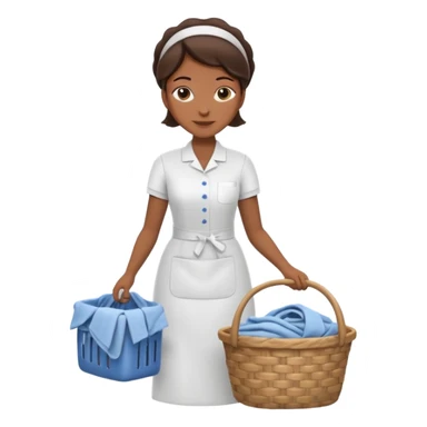a detailed, high quality full body illustration of a housekeeper folding the laundry, sticker