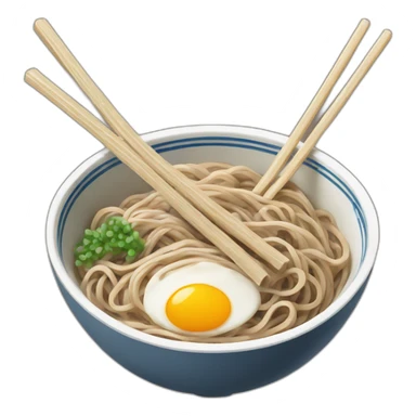 bowl of japanese buckwheat soba noodles with two chopsticks without egg sticker