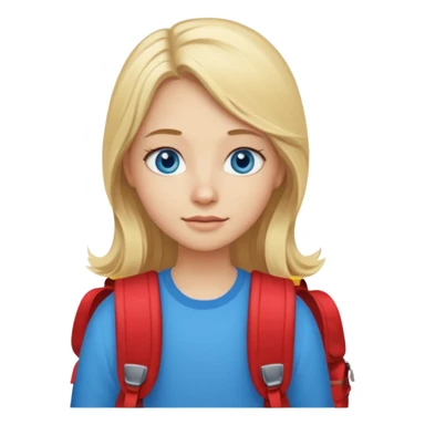 a blonde girl with long hair and blue eyes whose travel sticker