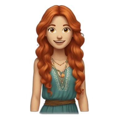 long hair redhead woman, smiling, wearing boho dress sticker