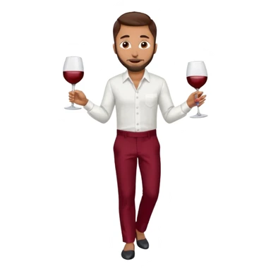 Anwar Jibawi with dark brown hair, white dress shirt, wine red silk pants sticker