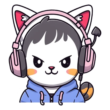 Cute anime style Japanese girl wearing colorful cat ear headphones sticker