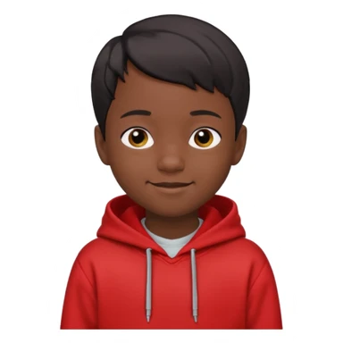 niño de 7 años, con pelo y piel negra. sudadera roja, pelo muy corto  sticker