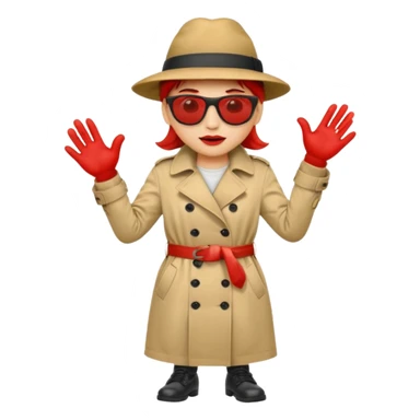 Tomato face emoji wearing long body trench coat hat sunglasses legs red hands sticker