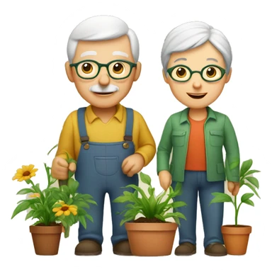 grandparents gardeners with plants sticker