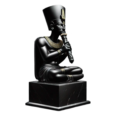 Osiris crook and flail obsidian statue on granite 30 ton brick, massive size, sunlight behind, sunset colors, reflections on black stone polished clean perfect, photography angles sticker