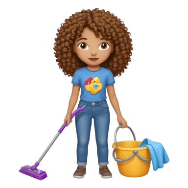 brown girl with curly hair cleaning toys off the floor sticker