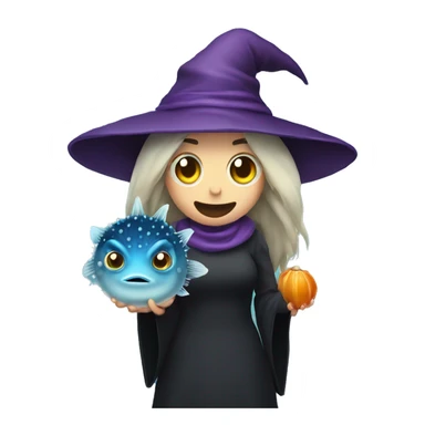 Witch and a pufferfish together sticker