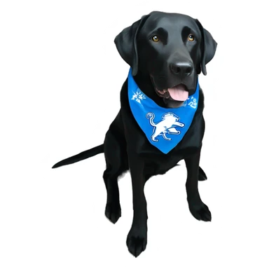 Large Black Lab dog in a Detroit Lions bandana  sticker
