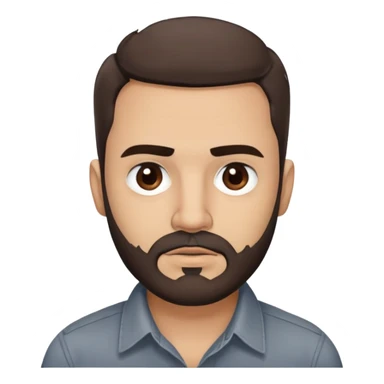 Puerto Rican actor René Monclova with round face, wide jaw, light skin. Expressive dark brown eyes, thick eyebrows. Short brown hair with receding hairline. Messy beard, brown with some gray patches. Wearing a dark button-down shirt. sticker