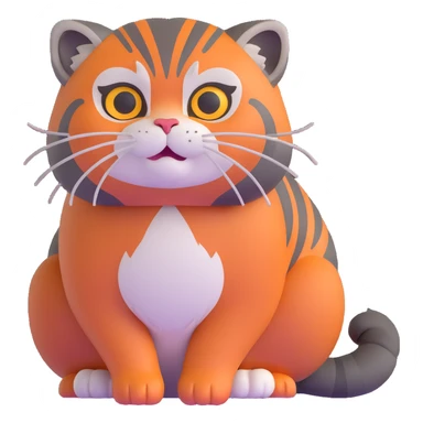 A 3D brown-orange Pallas's cat (Manul) with a royal posture sticker