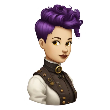 steampunk profile short hair mohawk purple Victorian wavy  on Caucasian girl with small nose round fat face sticker