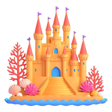 Ariel's underwater castle from The Little Mermaid, golden spires, colorful coral, seashell architecture, bubbles sticker