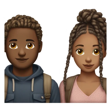 Realistic black girl with box braids and light skin boy with short curly hair and a short beard hugging sticker