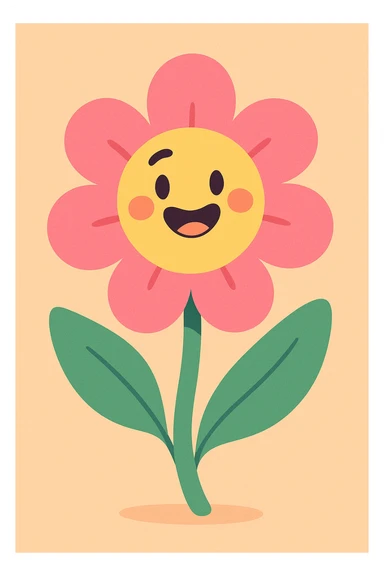 a cheerful flower with a face sticker