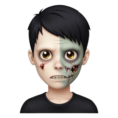 zombie boy with emo black hair and a black shirt sticker