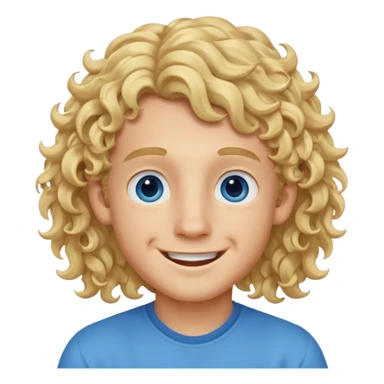 blonde boy with long curly hair past his hears smiling sticker