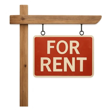 Make the rent sign board look realistic with a photo-like appearance, keep the background transparent. sticker