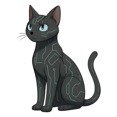 ghibli style sleek cybercat with circuit patterns sticker