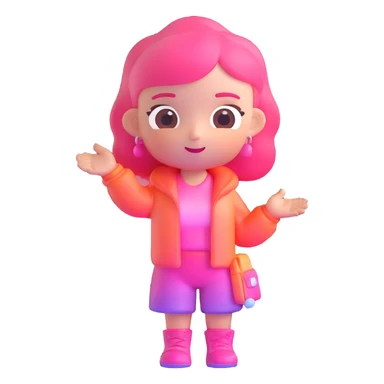 Cute female character with pink gradient, glass effect, minimalist design, transparent background sticker