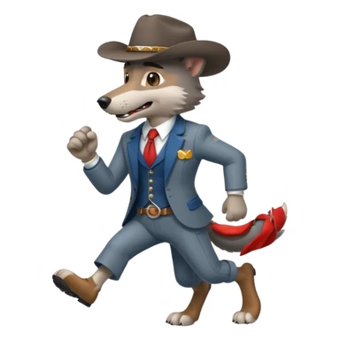 Big muscler grey wolf hound with cowboy hat and suit. With big bold letters spelling “RUNNER” sticker