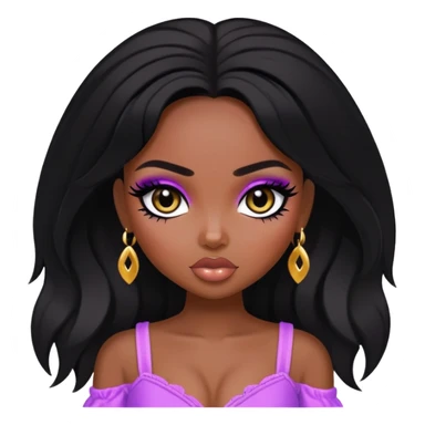 pretty bratz baddie, black eyeliner, dark skin, black hair, black  eyes sticker