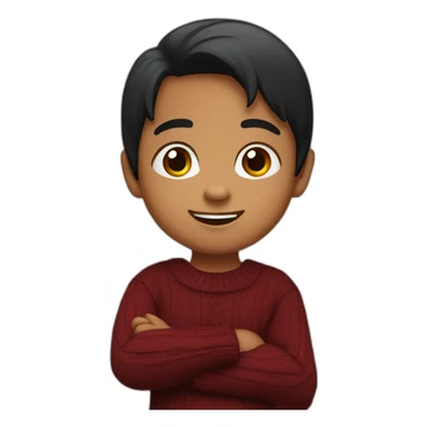 smiling and pointing north 3 years old indian with black hair wearing a dark red sweater sticker