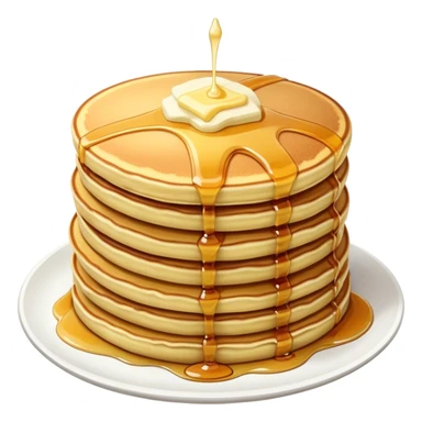 Cinematic fluffy golden pancakes, stacked high, drizzled with maple syrup, topped with fresh butter melting on top, light dusting of powdered sugar, warm and inviting, soft glow and mouthwatering. sticker