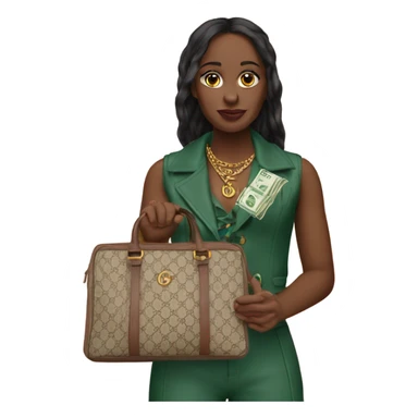 Create me holding a Gucci bag with money sticker