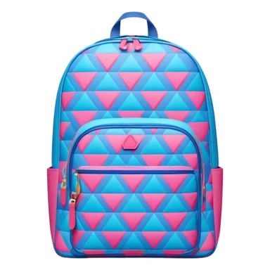 A stylish cute school backpack, medium-sized, with a modern design in bright blue and pink. It features a geometric pattern of subtle triangles across the front pocket, giving it a sleek yet dynamic look, front view sticker