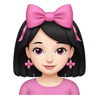Girl with cute black  eyes  and black hair and pink bow in her side of her hair sticker