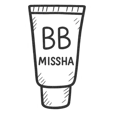 hand-drawn style simple purple Missha BB cream tube on a white background sticker