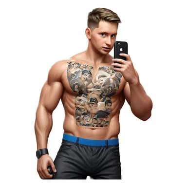 muscular boy with phone sticker