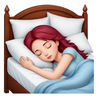 A beautiful, burgundy long haired girl sleeping in bed sticker