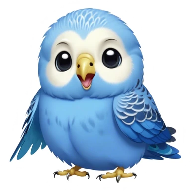 Cinematic Cute Yawning Blue Budgie Portrait Emoji, Head tilted slightly with a dramatic, wide-open yawn, showcasing a soft, downy blue feathered fur with gently drooping wings, round dark eyes barely open in drowsy contentment, Simplified yet irresistibly adorable features, highly detailed, glowing with a soft, cozy glow, high shine, relaxed yet expressive, stylized with a touch of whimsy, bright and endearing, soft glowing outline, capturing the essence of a sleepy yet affectionate budgie, so drowsy it feels like it could stretch out of the screen and curl up for a nap! sticker