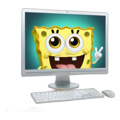 Normal SpongeBob at a Computer saying Hi how are ya sticker