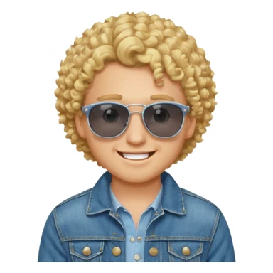 young gentleman emoji, curly blonde hair, wearing a denim jacket and sunglasses, cheerful expression sticker