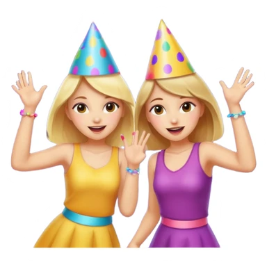 two girls having fun dancing at a party, colorful lights sticker