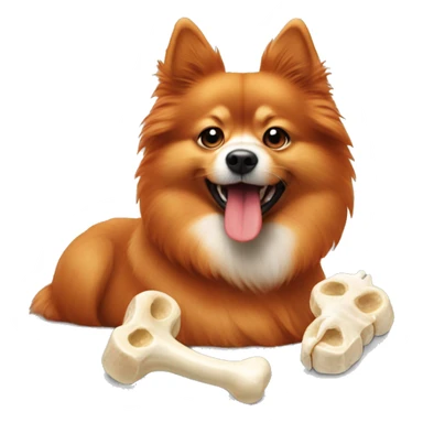 red spitz chews a bone sticker