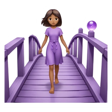 A small figure walks back broken bridge, holding soft 2 violet orbs in hand—symbolizing compassion and forgiveness. A gentle heart aura trails behind them, showing healing in motion. sticker